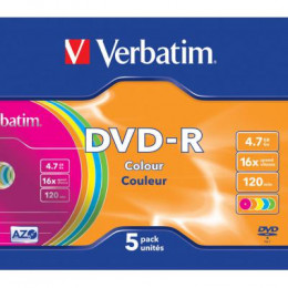 Диск DVD Verbatim 4.7Gb 16X Slim case 5 шт Color (43557) фото 1
