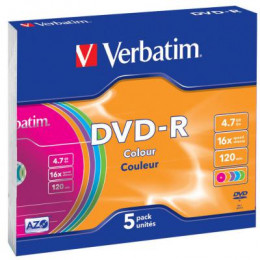 Диск DVD Verbatim 4.7Gb 16X Slim case 5 шт Color (43557) фото 2