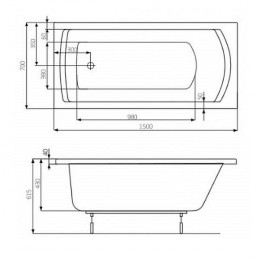 ROCA LINEA ванна 150*70см прямоугольная, с ножками в комплекте, объем 165л (A24T010000) фото 2