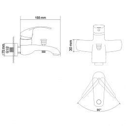 RJ BARON смеситель для ванны однорычажный, хром 40мм (RBZ014-3) фото 2