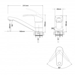 RJ BARON смеситель для кухни однорычажный, излив 160 мм, хром 40мм (RBZ014-6K) фото 2