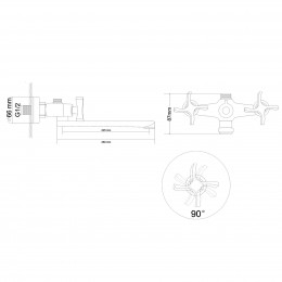 RJ BREEZE смеситель для ванны, излив 250 мм (прямой), двухвентильный 1/2 крестики, хром (RBZ017-9 фото 2