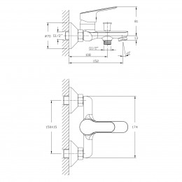 RJ FIRST смеситель для ванны однорычажный, хром 35 мм (RBZ020-3) фото 2