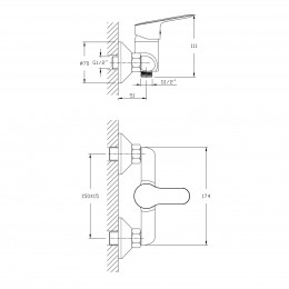 RJ FIRST смеситель для душа однорычажный, хром, 35 мм (RBZ020-5) фото 2