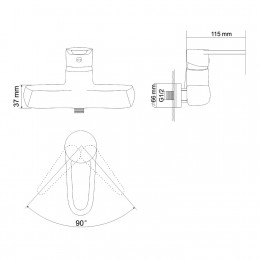 RJ KINK смеситель для душа однорычажный, хром, 35 мм (RBZZ003-5) фото 2