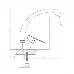RJ LOTUS смеситель для кухни однорычажный, ручка сбоку, хром 35 мм (RBZZ002-8N) фото 2