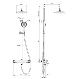 IMPRESE CENTRUM LX система душевая (термостат для ванны, полка, верхний душ 230 мм ABS круг, ручной  фото 2
