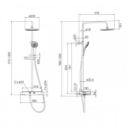 IMPRESE CENTRUM W система душевая (смеситель-термостат для душа, верхний и ручной душ 3 режима, шлан фото 2