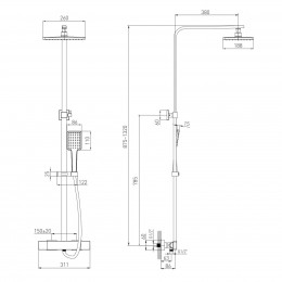 VOLLE LEON система душевая с термостатом (смеситель для душа, верхний и ручной душ 1 режим, шланг по фото 2