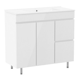 FLY комплект мебели 90см, белый: тумба напольная, 2 ящика, 1 дверца, корзина для белья + умывальник фото 1