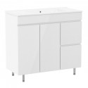 FLY комплект мебели 90см, белый: тумба напольная, 2 ящика, 1 дверца, корзина для белья + умывальник 