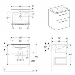 GEBERIT SELNOVA Square комплект: умывальник встроенный Slim Rim, с тумбой 58,8*50,2см, с 2мя ящиками фото 2