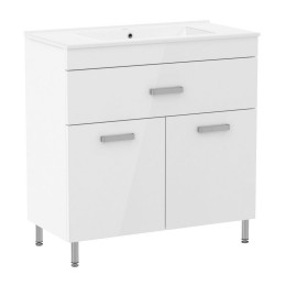 VELUM комплект мебели 80см, белый: тумба напольная, 1 ящик, 2 дверцы + умывальник накладной арт RZJ8 фото 1