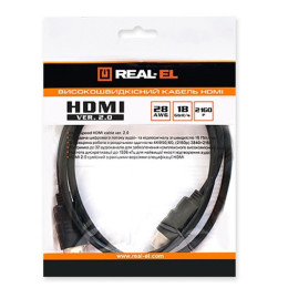 Кабель мультимедийный HDMI to HDMI 4.0m black REAL-EL (EL123500019) фото 2