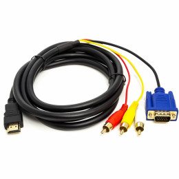 Кабель мультимедійний HDMI to VGA/3*RCA 1.0m 1080p PowerPlant (CA912018) фото 1