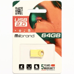 USB флеш накопичувач Mibrand 64GB Hawk Gold USB 2.0 (MI2.0/HA64M1G) фото 2