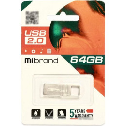 USB флеш накопичувач Mibrand 64GB Shark Silver USB 2.0 (MI2.0/SH64U4S) фото 2
