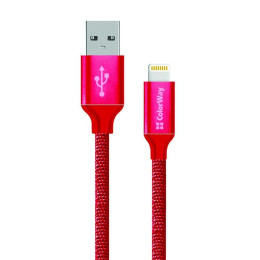 Дата кабель ColorWay Кабель Colorway USB - Apple Lightning 2.1А 1м червоний (CW-CBUL004-RD) фото 1