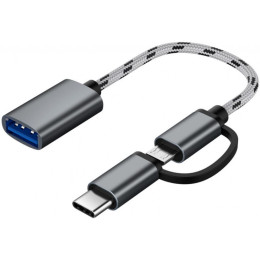 Дата кабель OTG USB 2.0 AF to Micro 5P + Type-C grey XoKo (AC-150-SPGR) фото 1