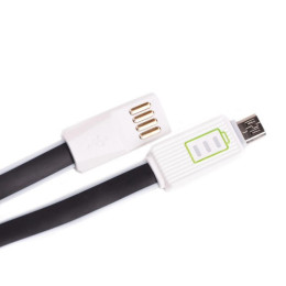 Дата кабель USB 2.0 - Micro USB 1,2A LED плоский (Black) 1,0м Drobak (218762) фото 1