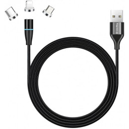 Дата кабель USB 2.0 AM to Lightning + Micro 5P + Type-C 1.0m Magnetic ColorWay (CW-CBUU038-BK) фото 1