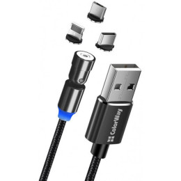 Дата кабель USB 2.0 AM to Lightning + Micro 5P + Type-C 1.0m Magnetic Ro ColorWay (CW-CBUU037-BK) фото 1