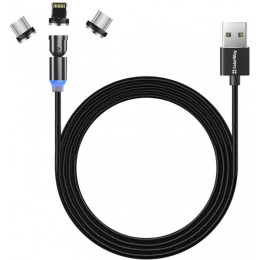 Дата кабель USB 2.0 AM to Lightning + Micro 5P + Type-C 1.0m Magnetic Ro ColorWay (CW-CBUU037-BK) фото 2