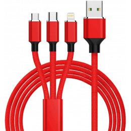 Дата кабель USB 2.0 AM to Lightning + Micro 5P + Type-C 1.2m red XoKo (SC-330-RD) фото 1