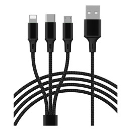 Дата кабель USB 2.0 AM to Lightning + Micro 5P + Type-C Azeada PD-B92th Black Proda (PD-B92th-BK) фото 1