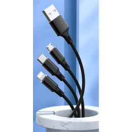 Дата кабель USB 2.0 AM to Lightning + Micro 5P + Type-C Azeada PD-B92th Black Proda (PD-B92th-BK) фото 2