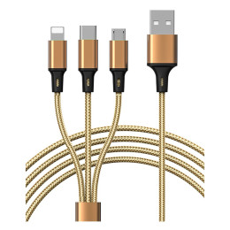 Дата кабель USB 2.0 AM to Lightning + Micro 5P + Type-C Azeada PD-B92th Gold Proda (PD-B92th-GD) фото 1