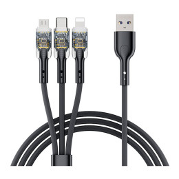 Дата кабель USB 2.0 AM to Lightning + Micro 5P + Type-C PD-B94th Black Proda (PD-B94th-BK) фото 1