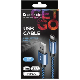 Дата кабель USB 2.0 AM to Lightning 1.0m ACH01-03T 2.1A blue Defender (87811) фото 2