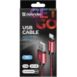 Дата кабель USB 2.0 AM to Lightning 1.0m ACH01-03T PRO Red Defender (87807) фото 2