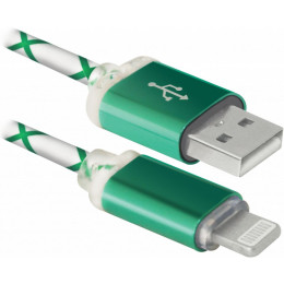 Дата кабель USB 2.0 AM to Lightning 1.0m ACH03-03LT GreenLED backlight Defender (87553) фото 1