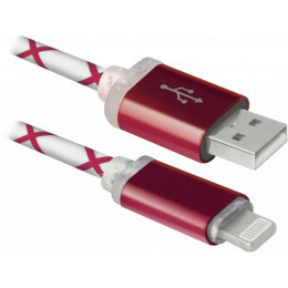Дата кабель USB 2.0 AM to Lightning 1.0m ACH03-03LT RedLED backlight Defender (87552) фото 1