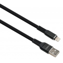 Дата кабель USB 2.0 AM to Lightning 1.0m flat nylon black Vinga (VCPDCLFNB1BK) фото 1