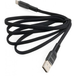 Дата кабель USB 2.0 AM to Lightning 1.0m flat nylon black Vinga (VCPDCLFNB1BK) фото 2