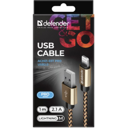 Дата кабель USB 2.0 AM to Lightning 1.0m gold Defender (87806) фото 2