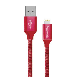 Дата кабель USB 2.0 AM to Lightning 2.0m red ColorWay (CW-CBUL007-RD) фото 1