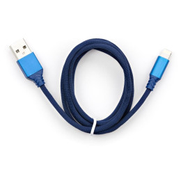 Дата кабель USB 2.0 AM to Lightning nylon 1m blue Vinga (VCPDCLNB21B) фото 1