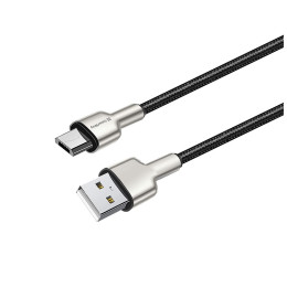Дата кабель USB 2.0 AM to Micro 5P 1.0m head metal black ColorWay (CW-CBUM046-BK) фото 1