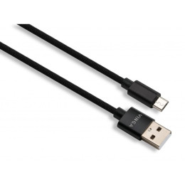 Дата кабель USB 2.0 AM to Micro 5P 1m nylon black Vinga (VCPDCMNB1BK) фото 1