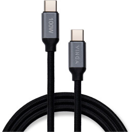 Дата кабель USB Type-C to Type-C 2.0m 100W E-Mark Chip Nylon Vinga (VCPCTC100BK2) фото 1