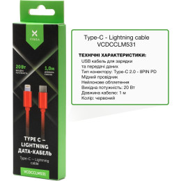 Дата кабель USB-C to Lightning 1.0m 20W Nylon Red Vinga (VCDCCLM531) фото 2