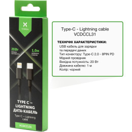 Дата кабель USB-C to Lightning 1.0m 3A 20W PVC Vinga (VCDCCL31) фото 2