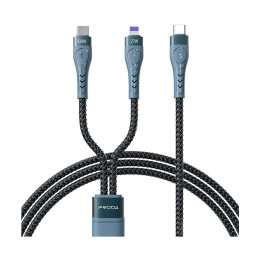 Дата кабель USB-C to USB-C + Lightning 1.3m Azeada PD-B73th 27W/100W data transfer black Proda (PD-B фото 1