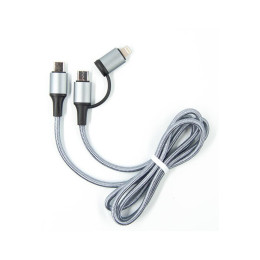 Дата кабель USB-C to USB-C/Lightning 1.0m gray Dengos (NTK-TC-TCL-GREY) фото 1