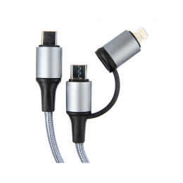 Дата кабель USB-C to USB-C/Lightning 1.0m gray Dengos (NTK-TC-TCL-GREY) фото 2