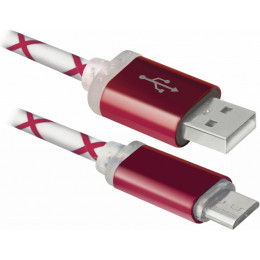 Дата кабель USB08-03LT USB - Micro USB, RedLED backlight, 1m Defender (87556) фото 1